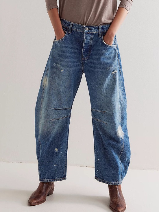 We The Free Denim - NWT FREE PEOPLE WE THE FREE Good Luck Barrel Jeans | Mid Wash/Bleach MSRP $98